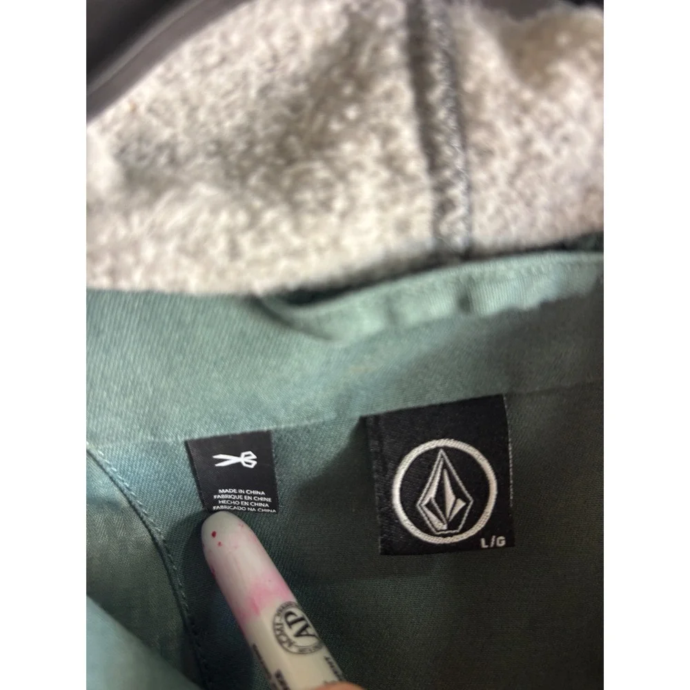 Volcom Mens Hooded Canvas Jacket Sage Green Full Zip Water Resistant Size Large
